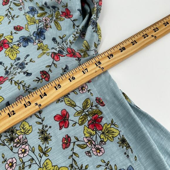 J. Jill Floral Top Blue Cotton Panel Asymmetrical Boat Neck Size S‎ - Picture 9 of 10